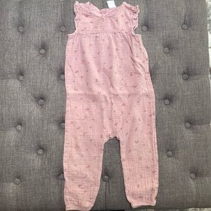 H&M Muslin Pink Floral Jumpsuit Romper with Ruffle Sleeves Baby Girl 18-24M